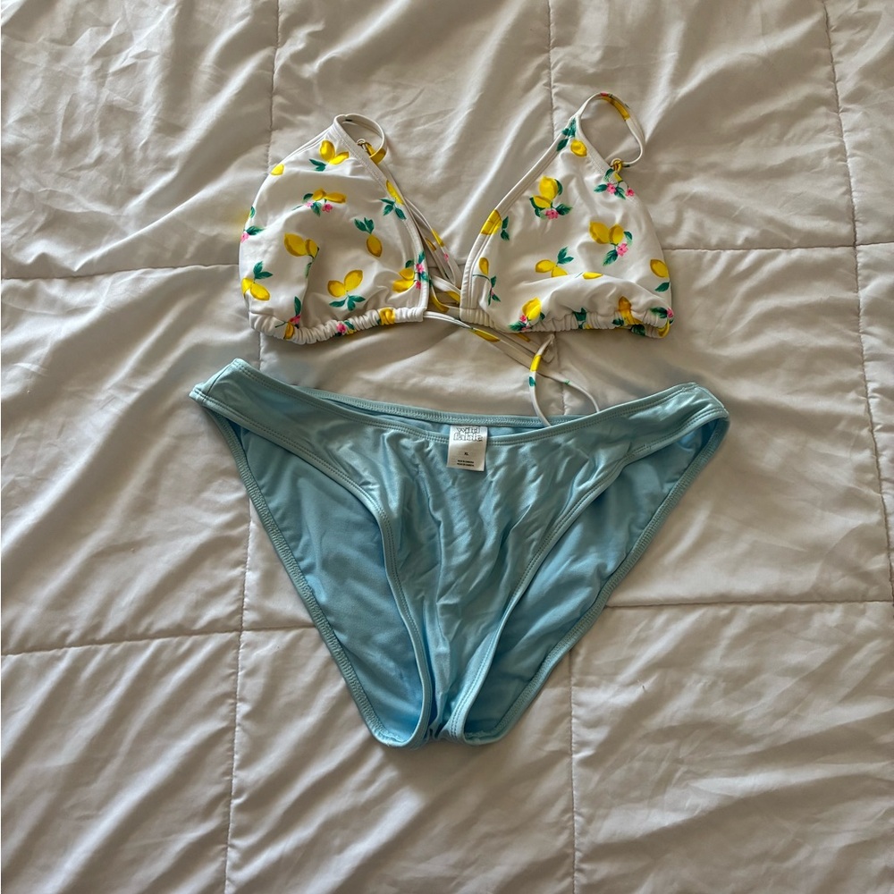 Wild Fable Lemon Print Bikini Set - White and Blue
